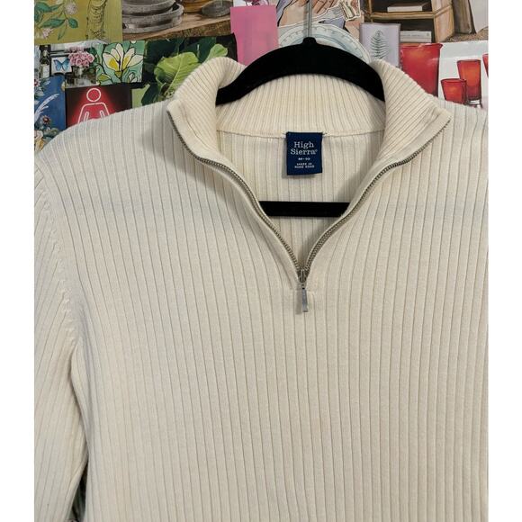 Cream Vintage High Sierra Ribbed Long Sleeve Shirt M - Picture 2 of 5